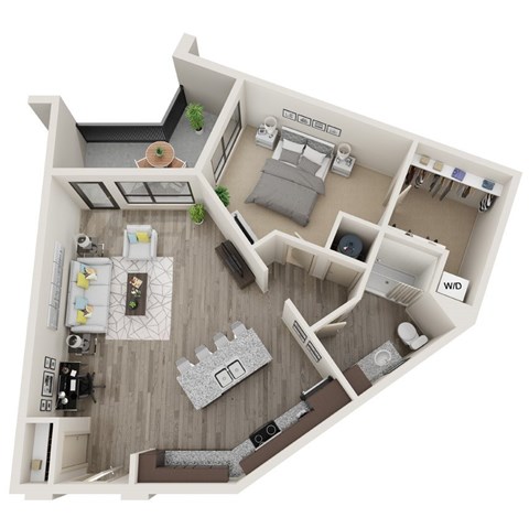Floor plan for 1 bed, 1 bath, 929 sqft